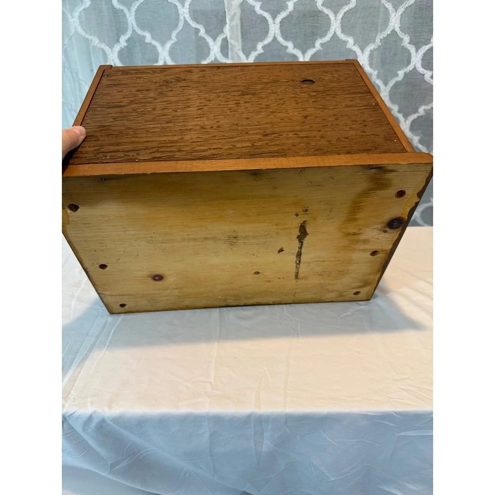 Vintage Wooden Bread Box Farmhouse, Cottagecore, Etched Glass - Nearly Perfect!